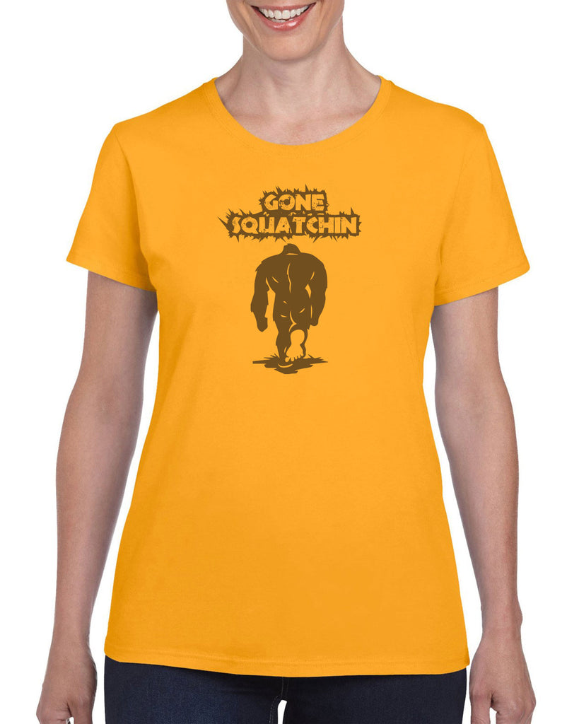 Gone Squatching Womens T-Shirt Big Foot Squatchin Yeti Hunter Outdoors Funny Vintage Retro