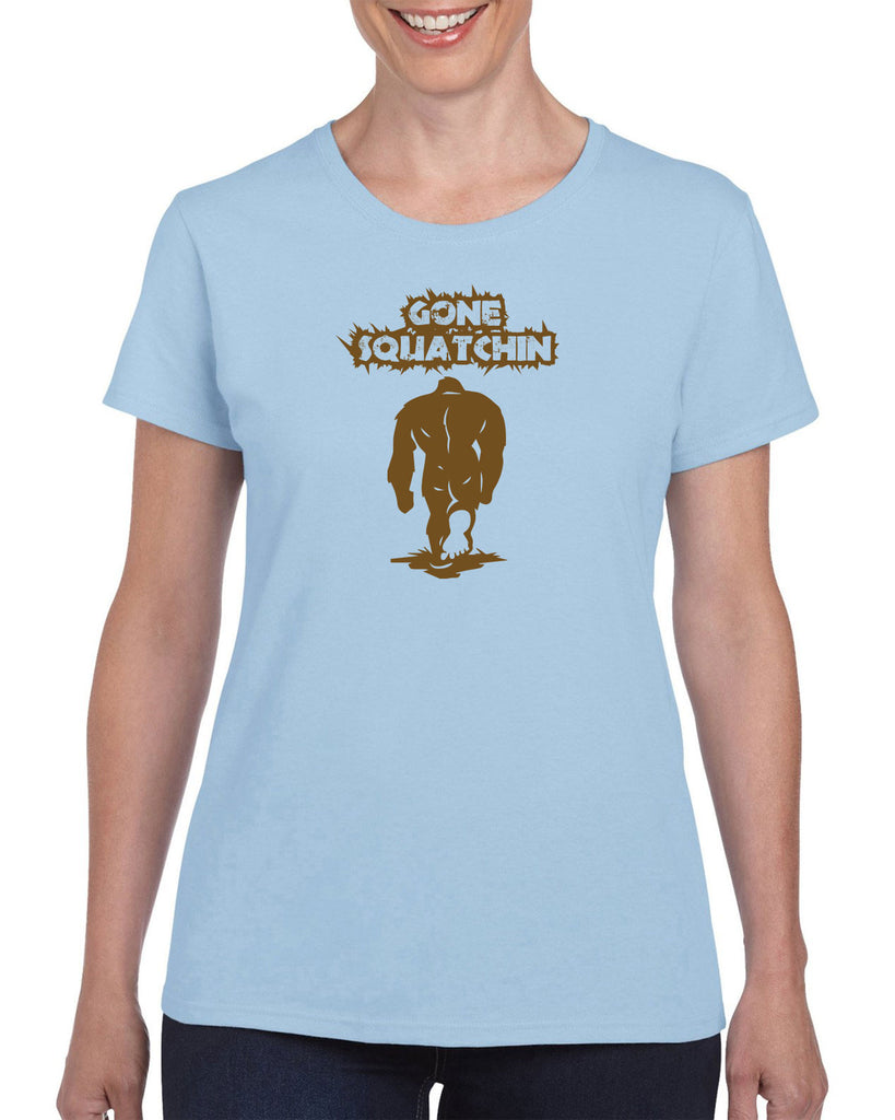 Gone Squatching Womens T-Shirt Big Foot Squatchin Yeti Hunter Outdoors Funny Vintage Retro
