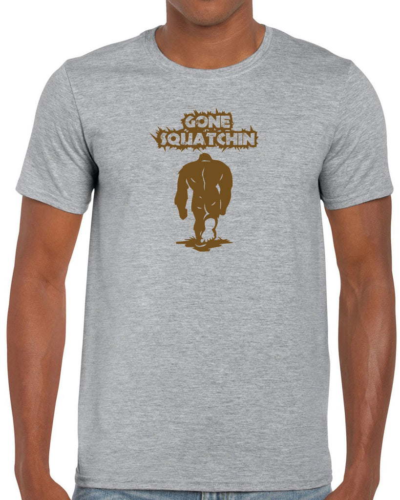 Gone Squatching Mens T-Shirt Big Foot Squatchin Yeti Hunter Outdoors Funny Vintage Retro