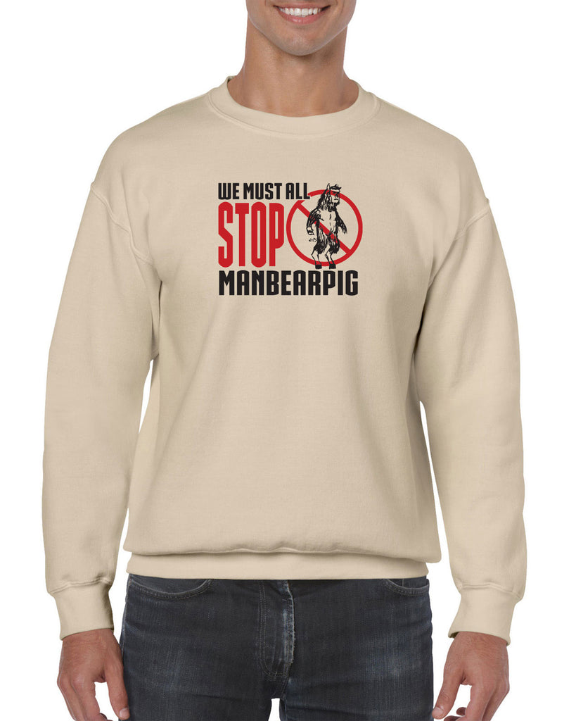 We Must All Stop ManBearPig Crew Sweatshirt Man Bear Pig South Park Tv Show Funny Eric Cartman Vintage Retro