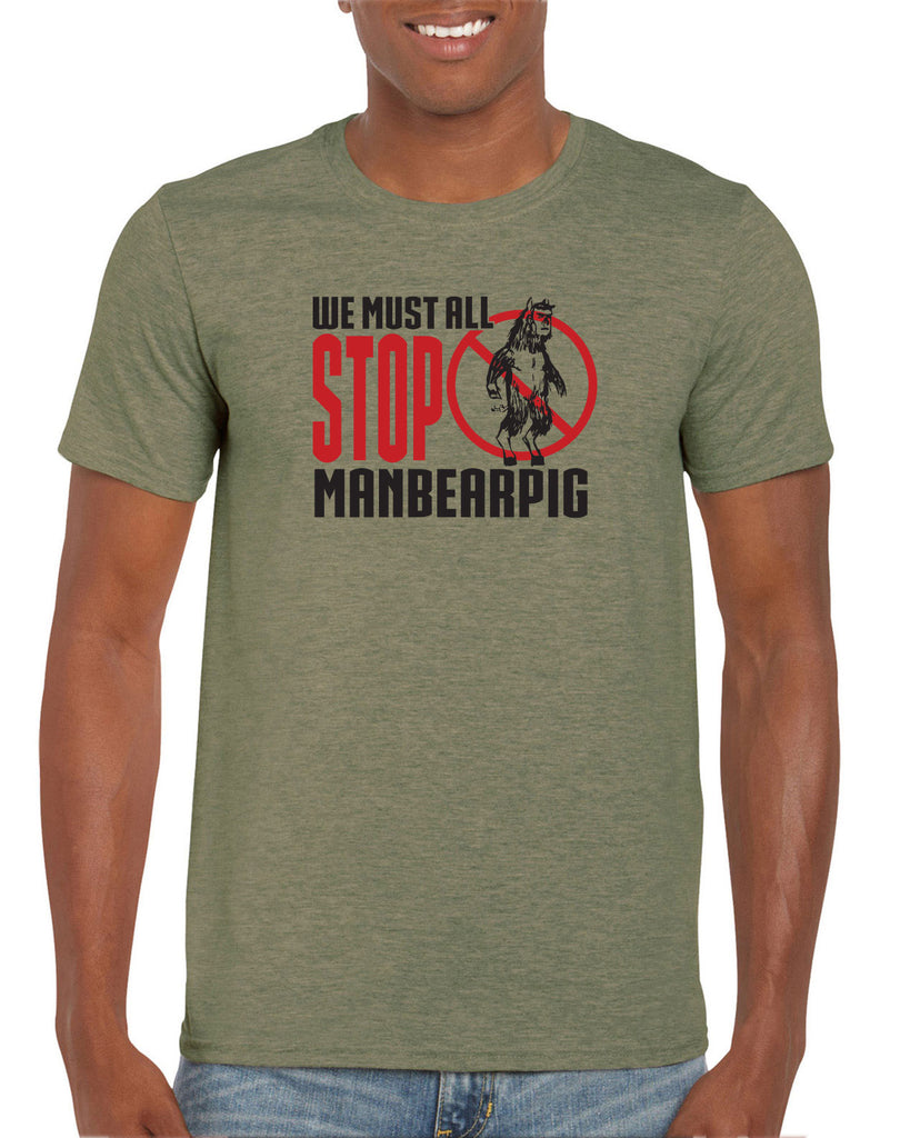 We Must All Stop ManBearPig Mens T-Shirt Man Bear Pig South Park Tv Show Funny Eric Cartman Vintage Retro