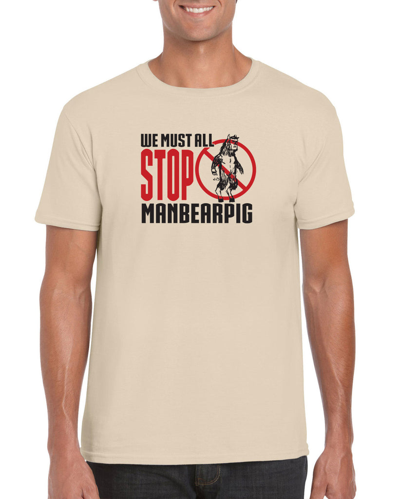 We Must All Stop ManBearPig Mens T-Shirt Man Bear Pig South Park Tv Show Funny Eric Cartman Vintage Retro