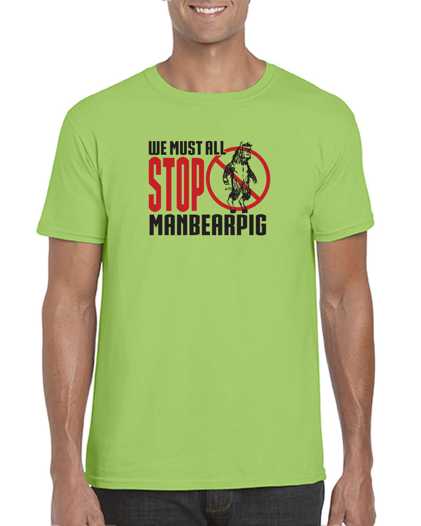 We Must All Stop ManBearPig Mens T-Shirt Man Bear Pig South Park Tv Show Funny Eric Cartman Vintage Retro
