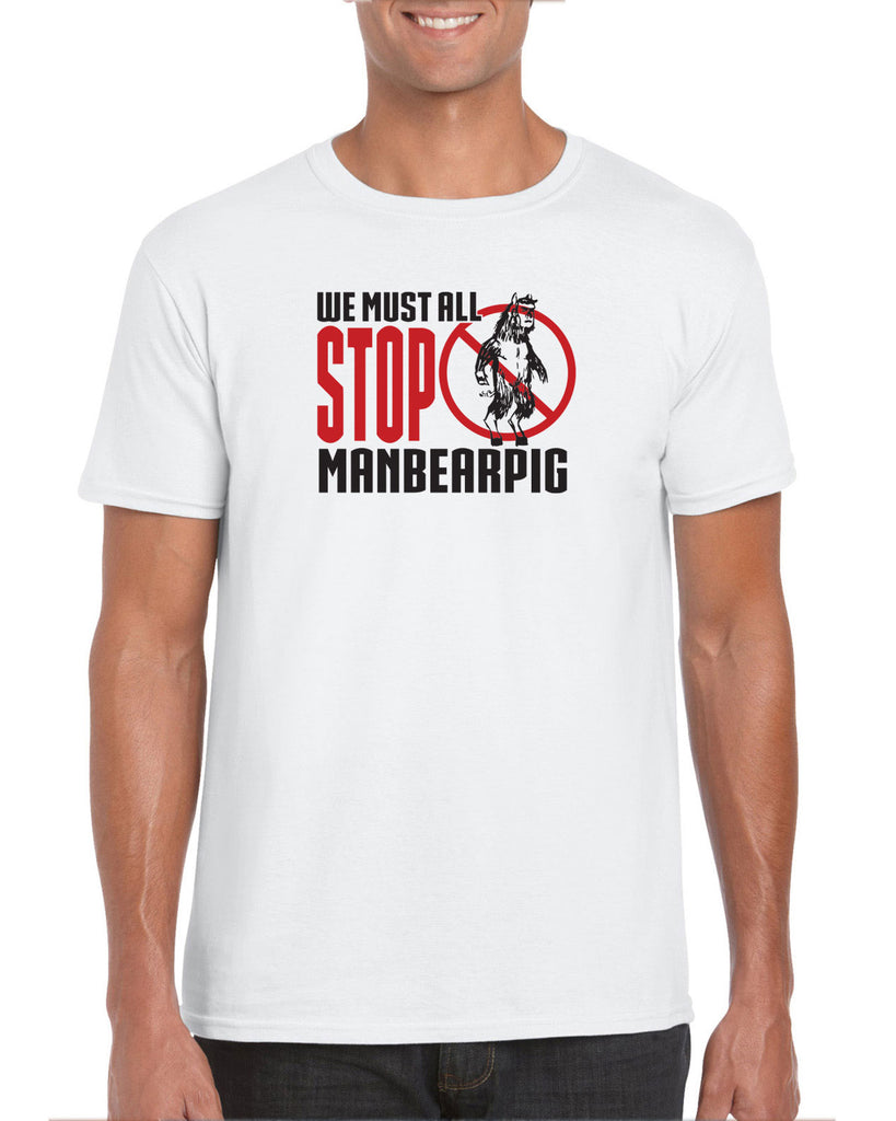 We Must All Stop ManBearPig Mens T-Shirt Man Bear Pig South Park Tv Show Funny Eric Cartman Vintage Retro