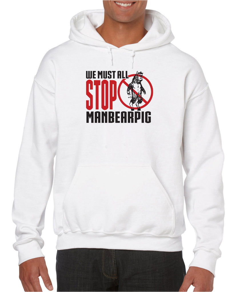 We Must All Stop ManBearPig Hoodie Hooded Sweatshirt Man Bear Pig South Park Tv Show Funny Eric Cartman Vintage Retro