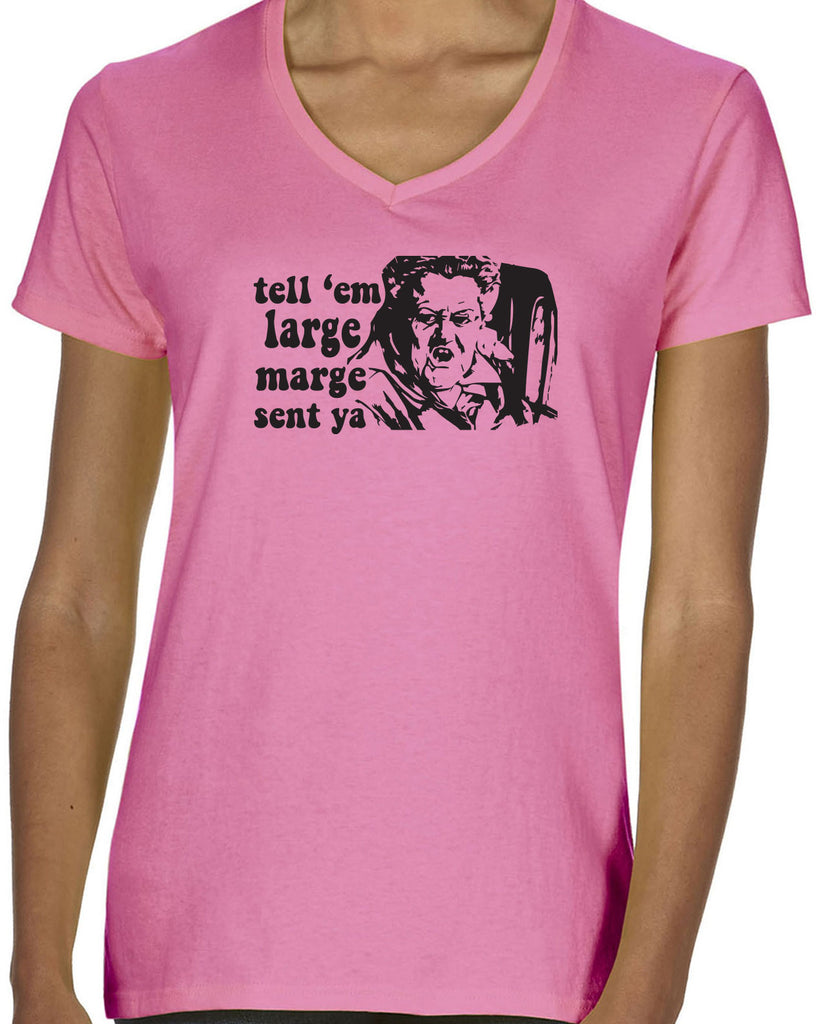Tell Em Large Mare Sent Ya Womens V-Neck Shirt Pee Wee Big Adventure 80s Movie Vintage Retro Bike
