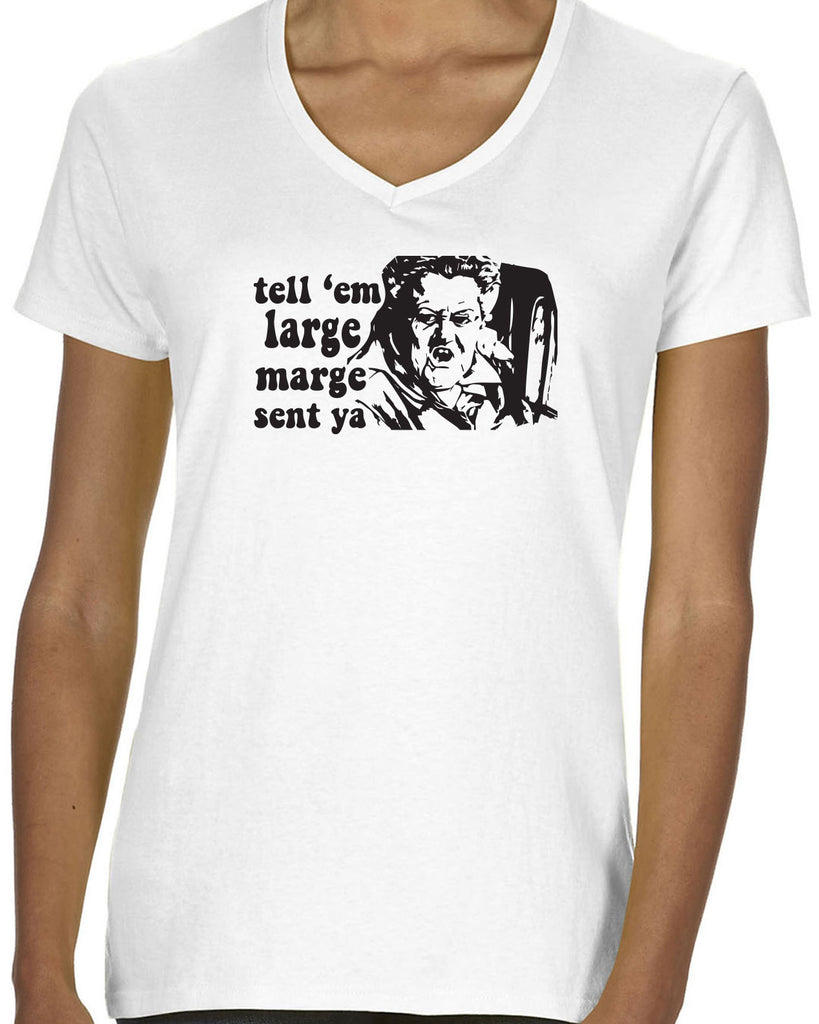 Tell Em Large Mare Sent Ya Womens V-Neck Shirt Pee Wee Big Adventure 80s Movie Vintage Retro Bike
