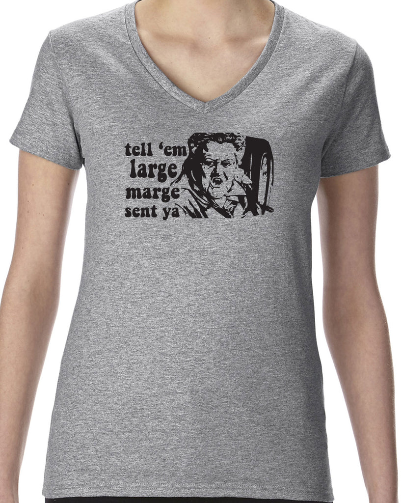 Tell Em Large Mare Sent Ya Womens V-Neck Shirt Pee Wee Big Adventure 80s Movie Vintage Retro Bike