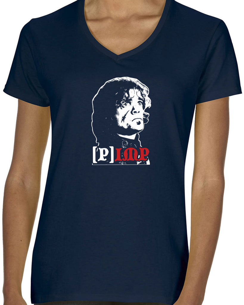 Pimp Imp Womens V-Neck Shirt Game Of Thrones House Lannister Tyrion King Fantasy Tv Show Vintage Retro