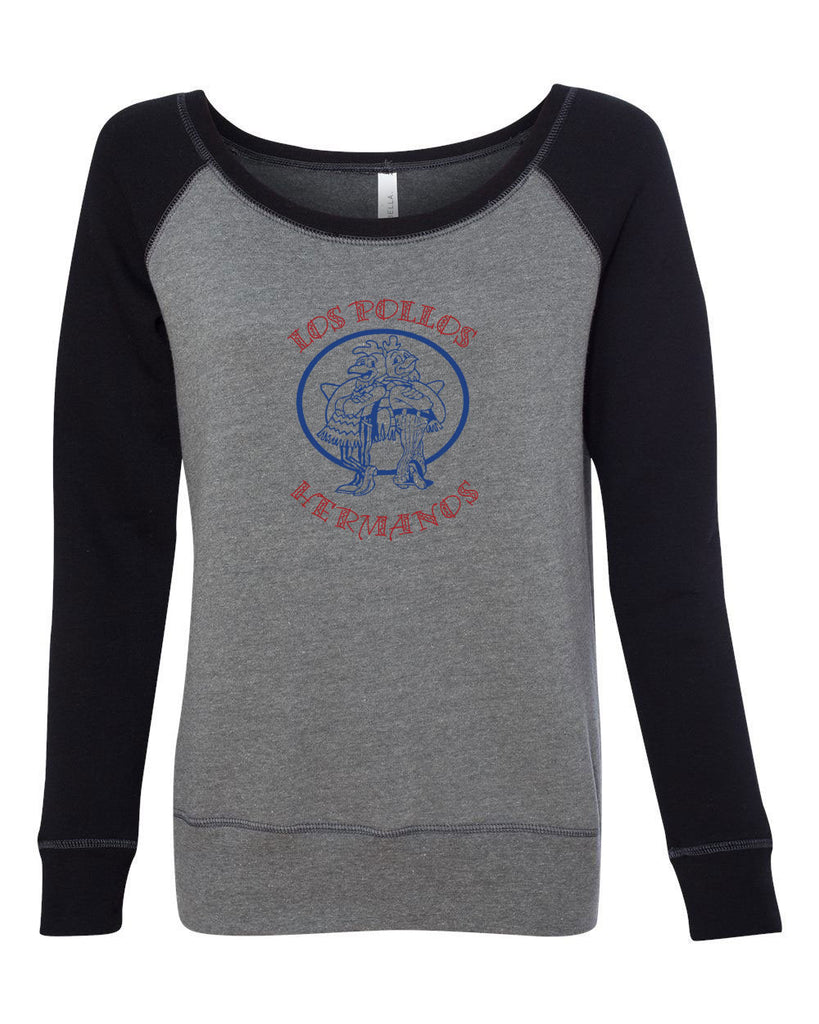 Los Pollos Hermanos Womens Off The Shoulder Crew Sweatshirt Funny Breaking Bad Fried Chicken Walt White TV Show Vintage Retro