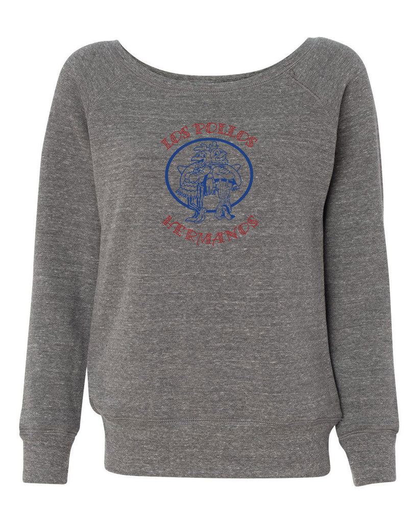 Los Pollos Hermanos Womens Off The Shoulder Crew Sweatshirt Funny Breaking Bad Fried Chicken Walt White TV Show Vintage Retro