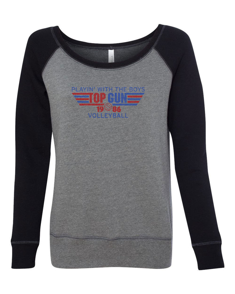 Top Gun Volleyball Off The Shoulder Crew Sweatshirt Fighter Pilot 80s Movie Party Halloween Costume Vintage Retro