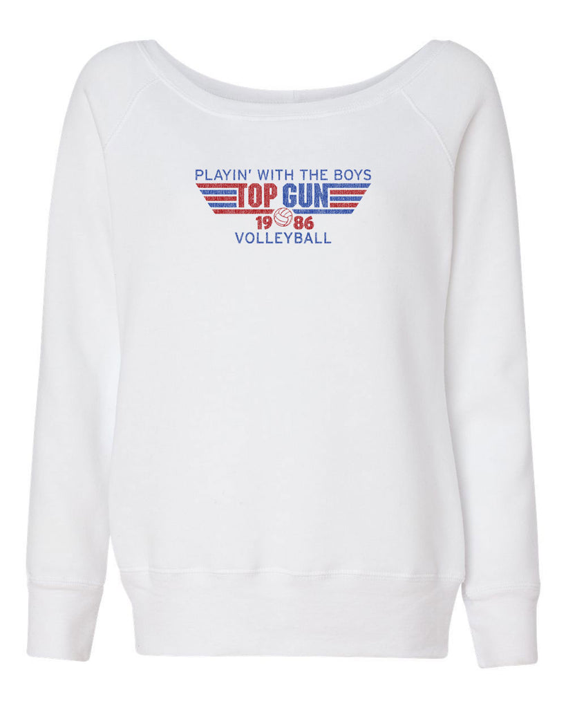 Top Gun Volleyball Off The Shoulder Crew Sweatshirt Fighter Pilot 80s Movie Party Halloween Costume Vintage Retro