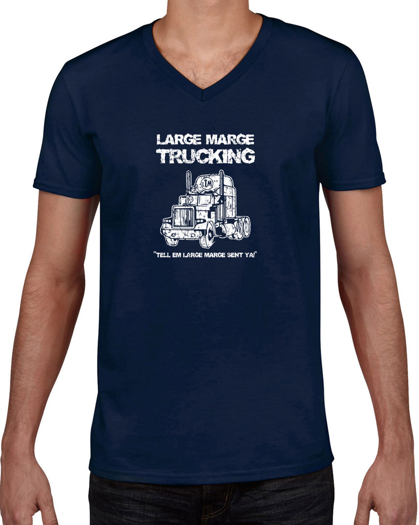 Large Marge Trucking Mens V-Neck Shirt Pee Wee's Big Adventure 80s Tell Em Large Marge Sent Ya Vintage Retro