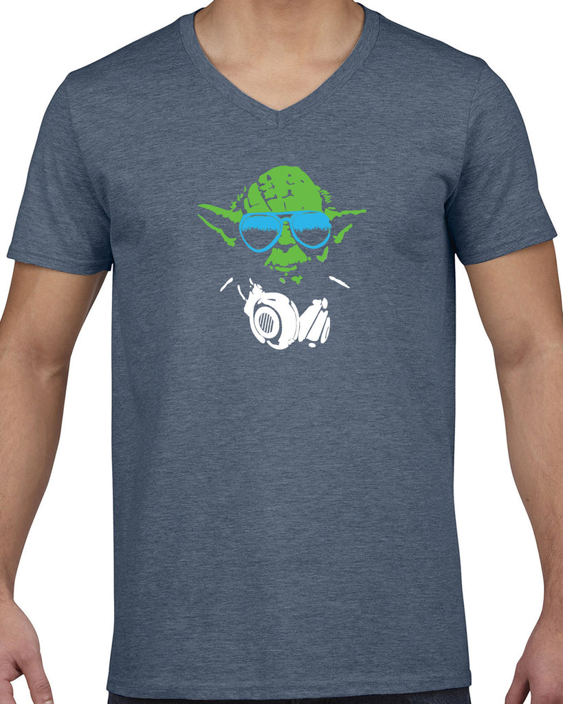 DJ Yoda Mens V-Neck Shirt Jedi Light Saber Movie Star Geek Nerd Wars Vintage Retro