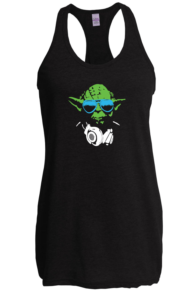 DJ Yoda Racer Back Tank Top Racerback Jedi Light Saber Movie Star Geek Nerd Wars Vintage Retro