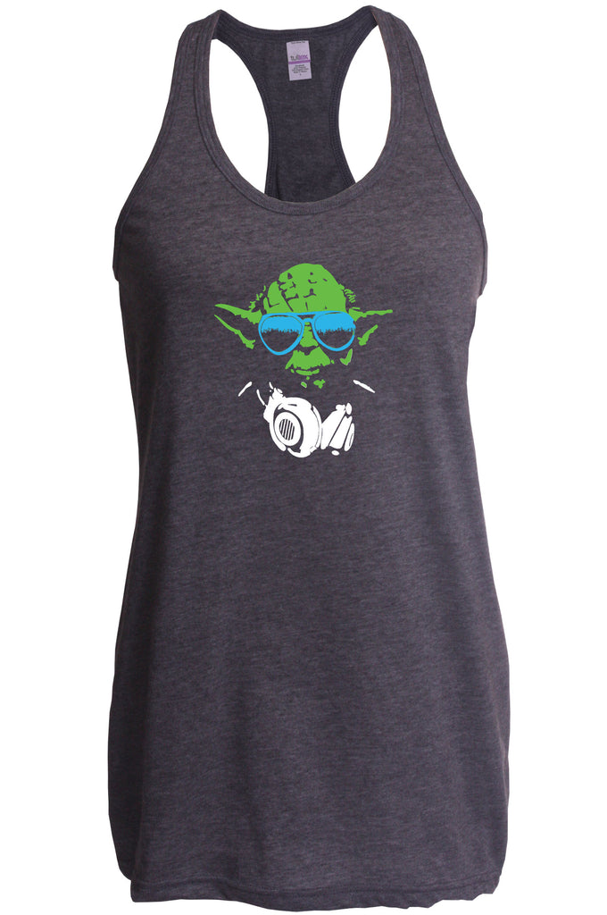 DJ Yoda Racer Back Tank Top Racerback Jedi Light Saber Movie Star Geek Nerd Wars Vintage Retro
