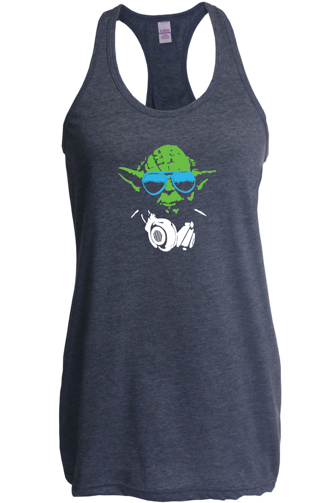 DJ Yoda Racer Back Tank Top Racerback Jedi Light Saber Movie Star Geek Nerd Wars Vintage Retro