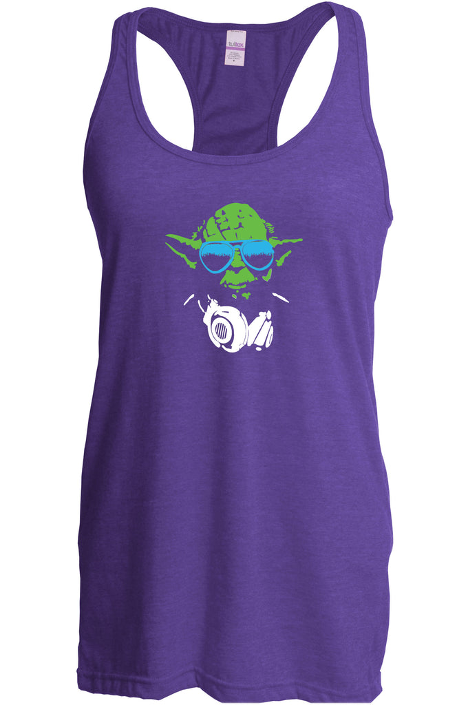 DJ Yoda Racer Back Tank Top Racerback Jedi Light Saber Movie Star Geek Nerd Wars Vintage Retro