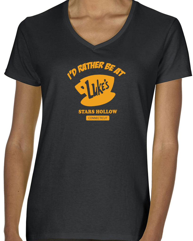 Luke's Diner Womens V-Neck Shirt Stars Hallow Gilmore Girls Tv Show Dragon Fly Inn