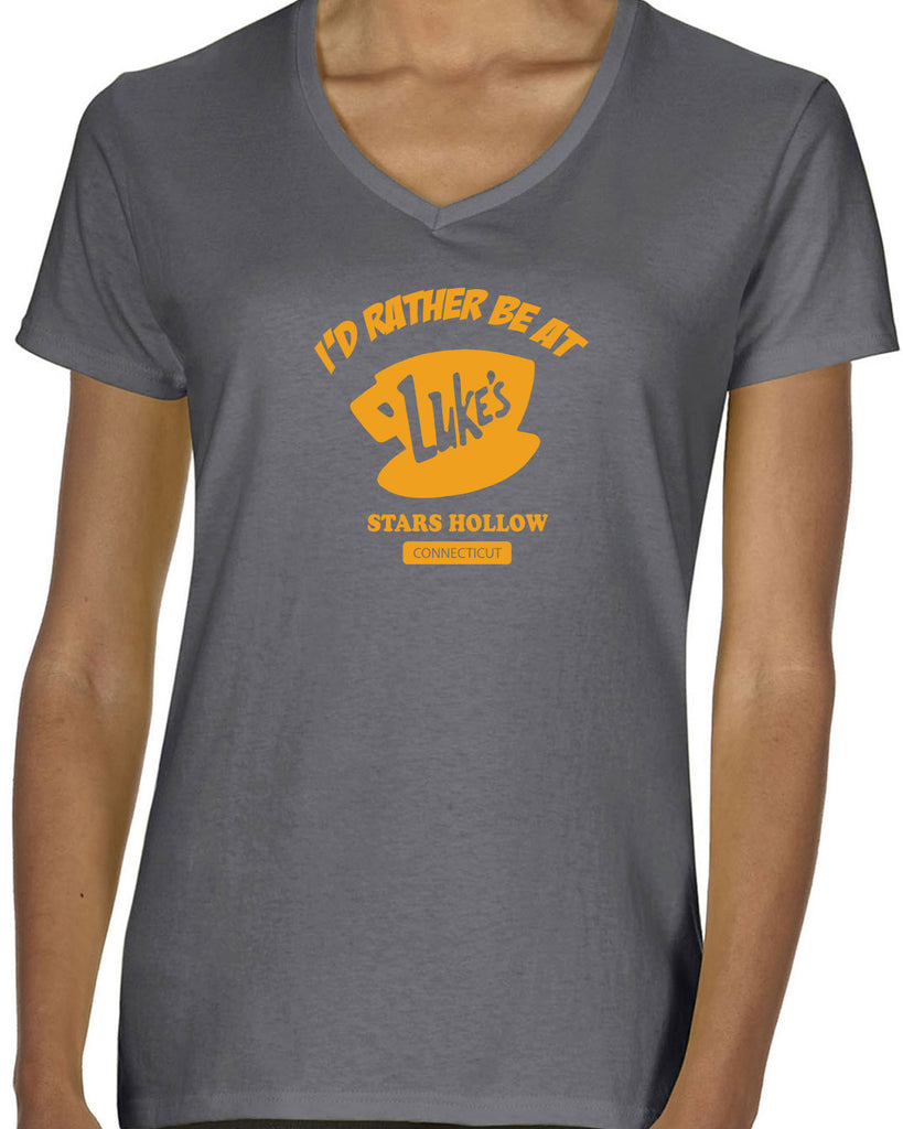 Luke's Diner Womens V-Neck Shirt Stars Hallow Gilmore Girls Tv Show Dragon Fly Inn