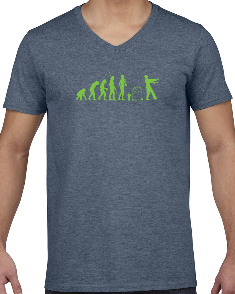 Zombie Evolution Mens V-Neck Shirt Funny Dead Undead Walking Dead Scary Horror Halloween Costume