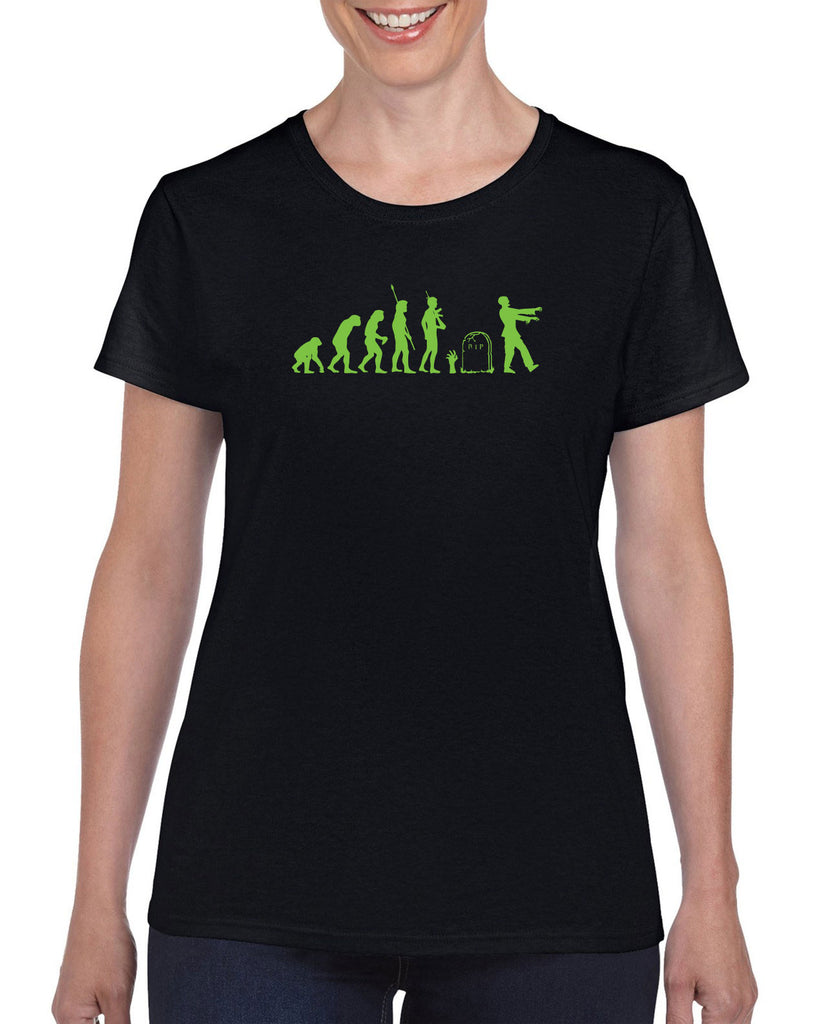 Zombie Evolution Womens T-Shirt Funny Dead Undead Walking Dead Scary Horror Halloween Costume