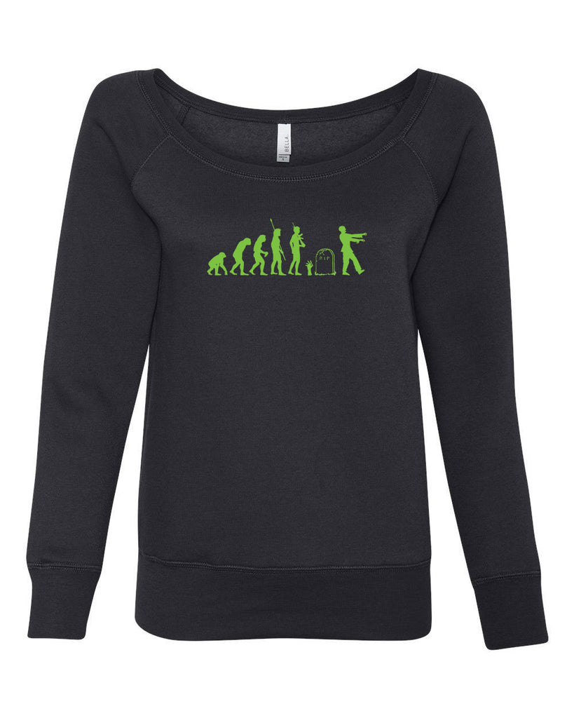 Zombie Evolution Womens Off The Shoulder Crew Sweatshirt Funny Dead Undead Walking Dead Scary Horror Halloween Costume