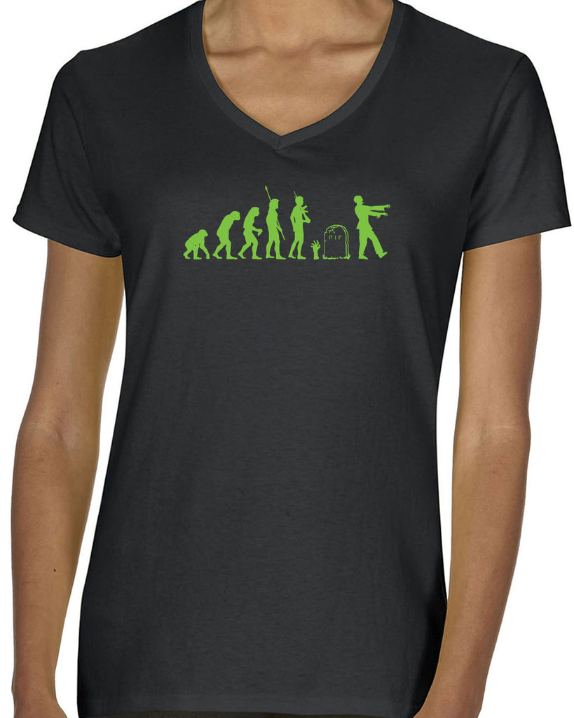 Zombie Evolution Womens V-Neck Shirt Funny Dead Undead Walking Dead Scary Horror Halloween Costume