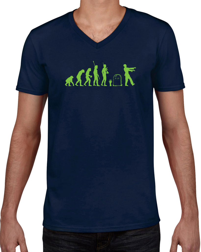 Zombie Evolution Mens V-Neck Shirt Funny Dead Undead Walking Dead Scary Horror Halloween Costume