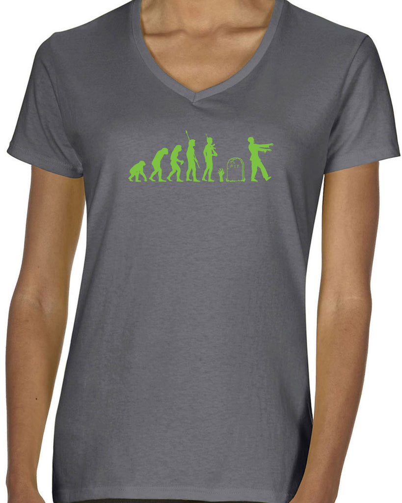 Zombie Evolution Womens V-Neck Shirt Funny Dead Undead Walking Dead Scary Horror Halloween Costume