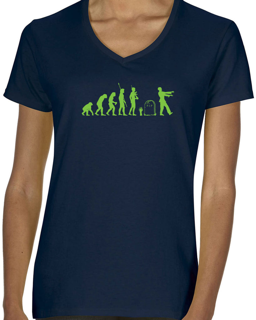 Zombie Evolution Womens V-Neck Shirt Funny Dead Undead Walking Dead Scary Horror Halloween Costume