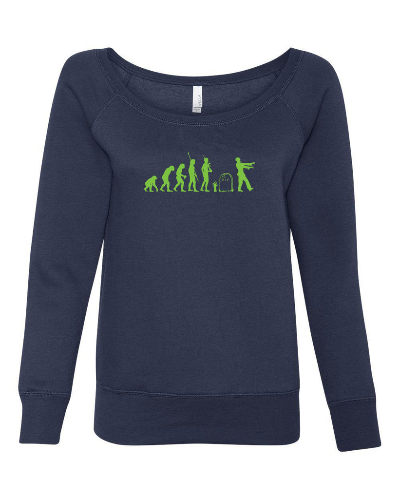 Zombie Evolution Womens Off The Shoulder Crew Sweatshirt Funny Dead Undead Walking Dead Scary Horror Halloween Costume