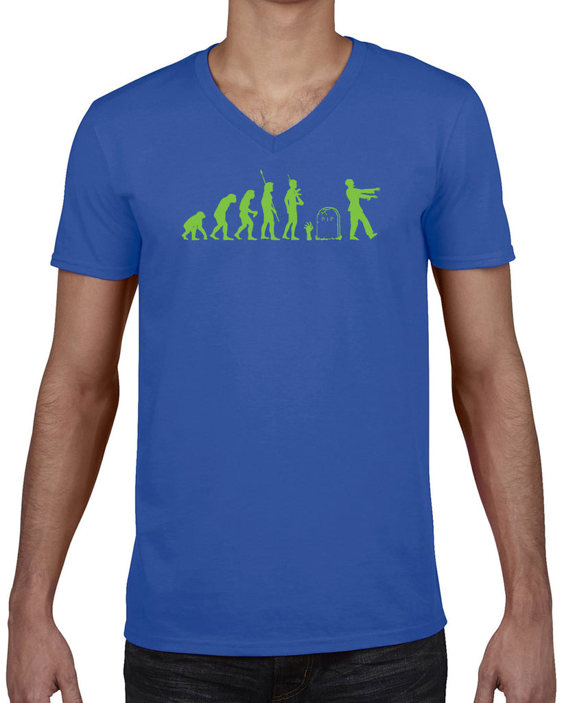 Zombie Evolution Mens V-Neck Shirt Funny Dead Undead Walking Dead Scary Horror Halloween Costume