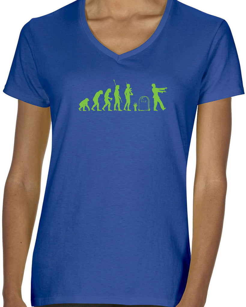 Zombie Evolution Womens V-Neck Shirt Funny Dead Undead Walking Dead Scary Horror Halloween Costume