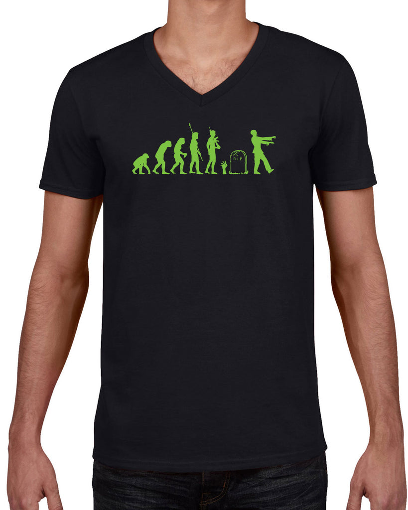 Zombie Evolution Mens V-Neck Shirt Funny Dead Undead Walking Dead Scary Horror Halloween Costume