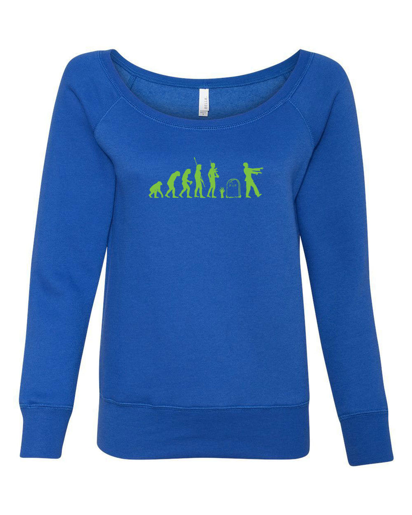 Zombie Evolution Womens Off The Shoulder Crew Sweatshirt Funny Dead Undead Walking Dead Scary Horror Halloween Costume