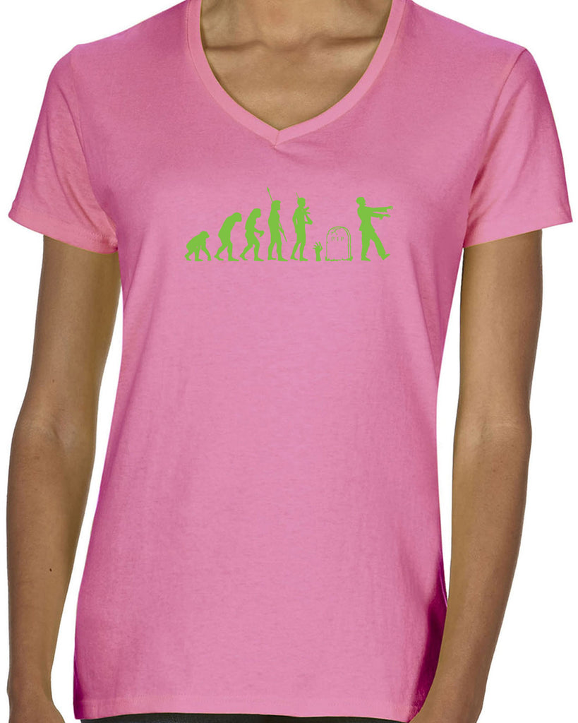 Zombie Evolution Womens V-Neck Shirt Funny Dead Undead Walking Dead Scary Horror Halloween Costume