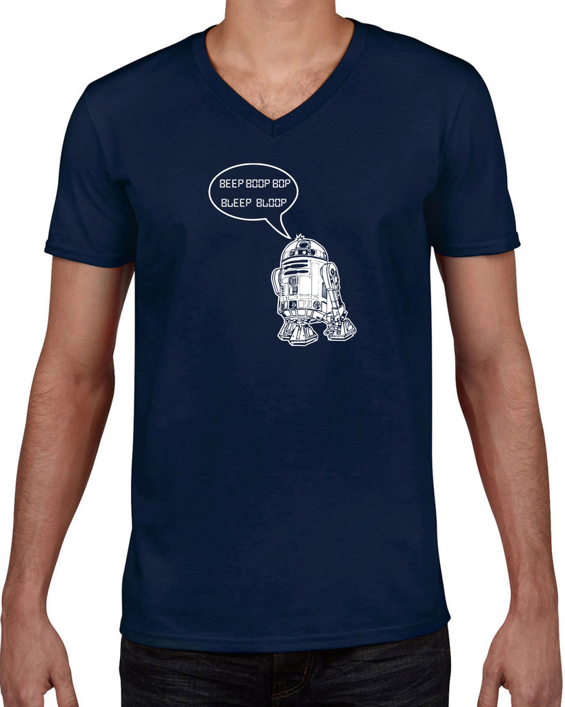 Beep Boop Bop Bleep Bloop Mens V-Neck Shirt Funny Droid Star Wars 3CPO Jedi Geek Nerd