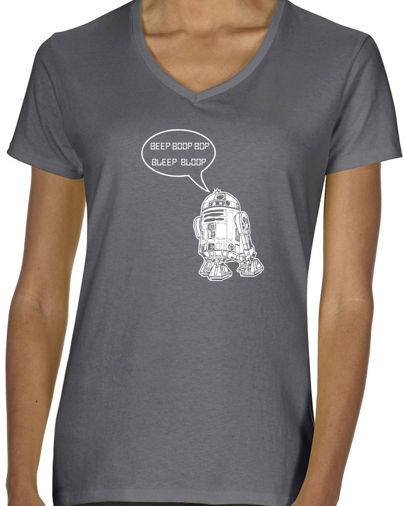 Beep Boop Bop Bleep Bloop Womens V Neck Shirt Funny Droid Star Wars 3CPO Jedi Geek Nerd