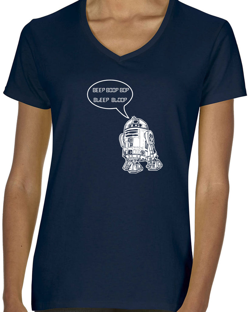 Beep Boop Bop Bleep Bloop Womens V Neck Shirt Funny Droid Star Wars 3CPO Jedi Geek Nerd