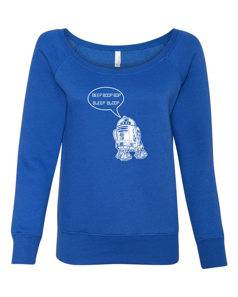 Women's Off the Shoulder Sweatshirt - Beep Boop Blop
