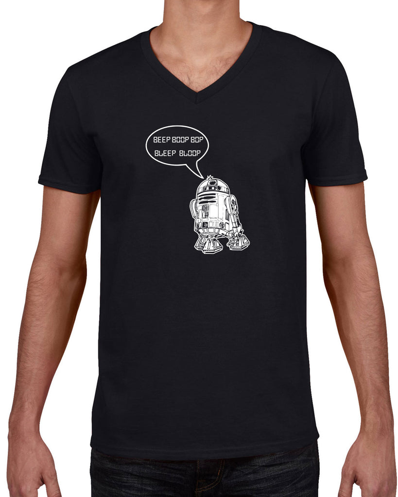 Beep Boop Bop Bleep Bloop Mens V-Neck Shirt Funny Droid Star Wars 3CPO Jedi Geek Nerd