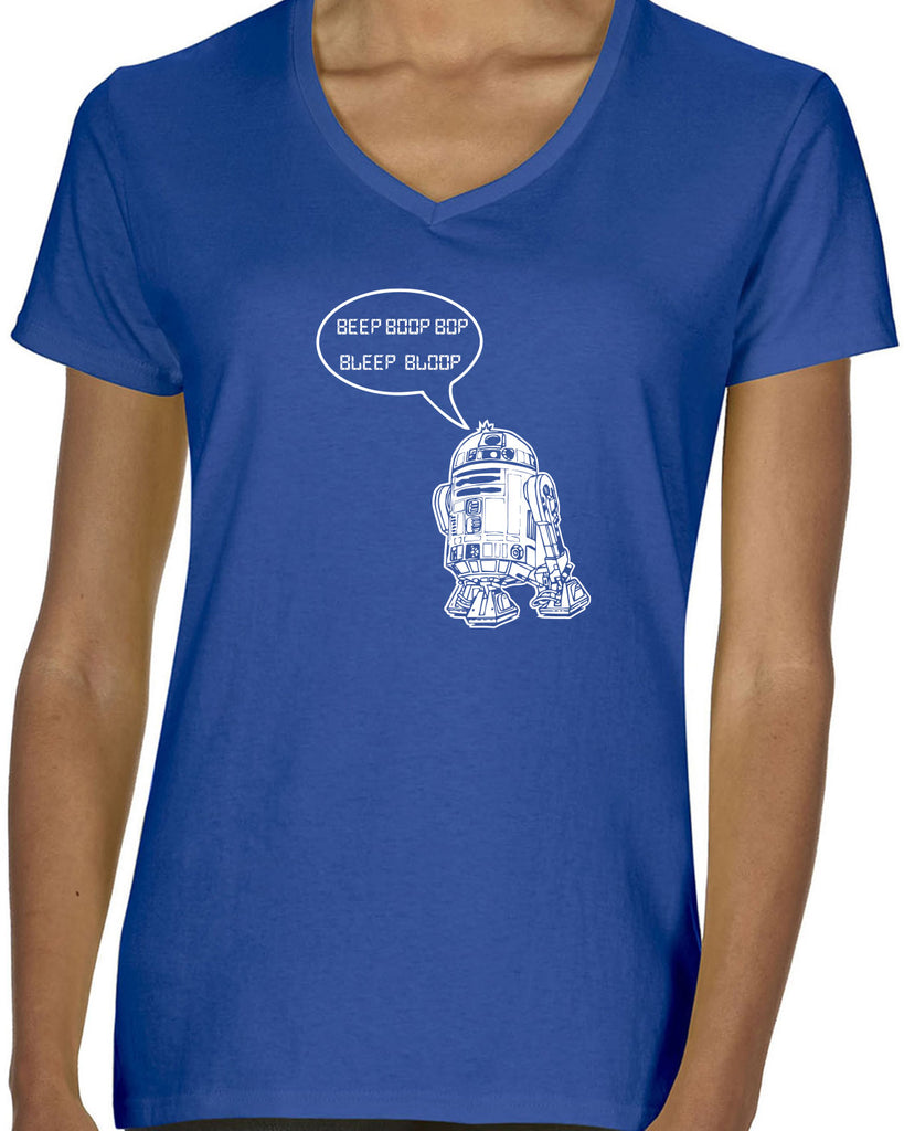 Beep Boop Bop Bleep Bloop Womens V Neck Shirt Funny Droid Star Wars 3CPO Jedi Geek Nerd