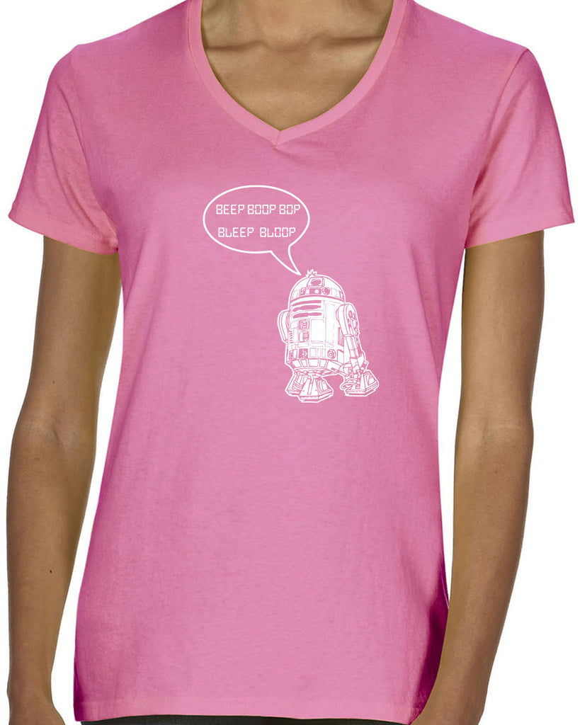 Beep Boop Bop Bleep Bloop Womens V Neck Shirt Funny Droid Star Wars 3CPO Jedi Geek Nerd