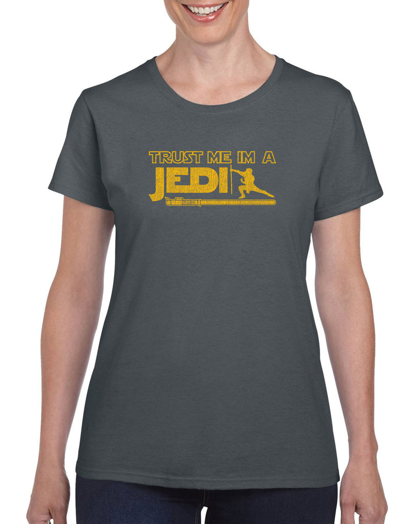 Trust Me Im A Jedi Womens T-shirt Funny Star Wars Geek Nerd Light Saber 80s Party Costume