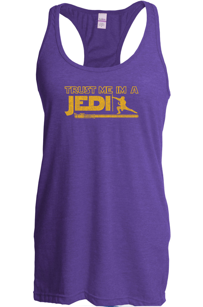 Trust Me Im A Jedi Racer Back Tank Top Racerback Funny Star Wars Geek Nerd Light Saber 80s Party Costume