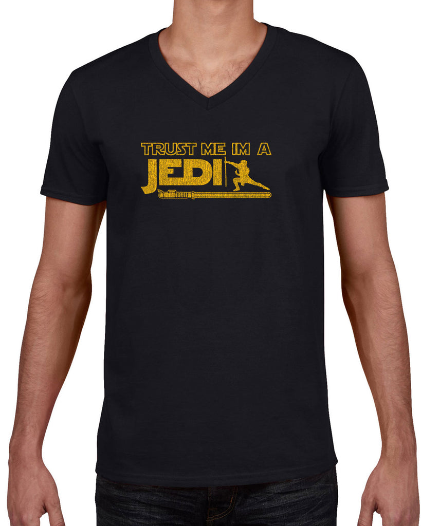Trust Me Im A Jedi Mens V-Neck Shirt Funny Star Wars Geek Nerd Light Saber 80s Party Costume
