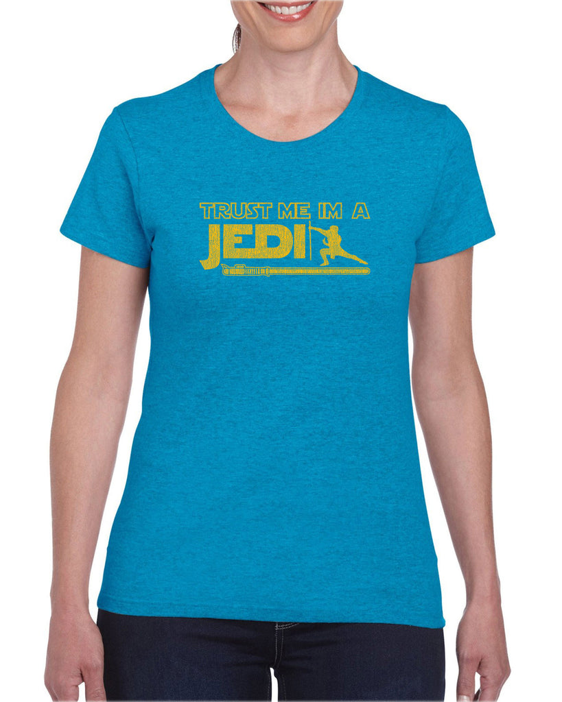Trust Me Im A Jedi Womens T-shirt Funny Star Wars Geek Nerd Light Saber 80s Party Costume