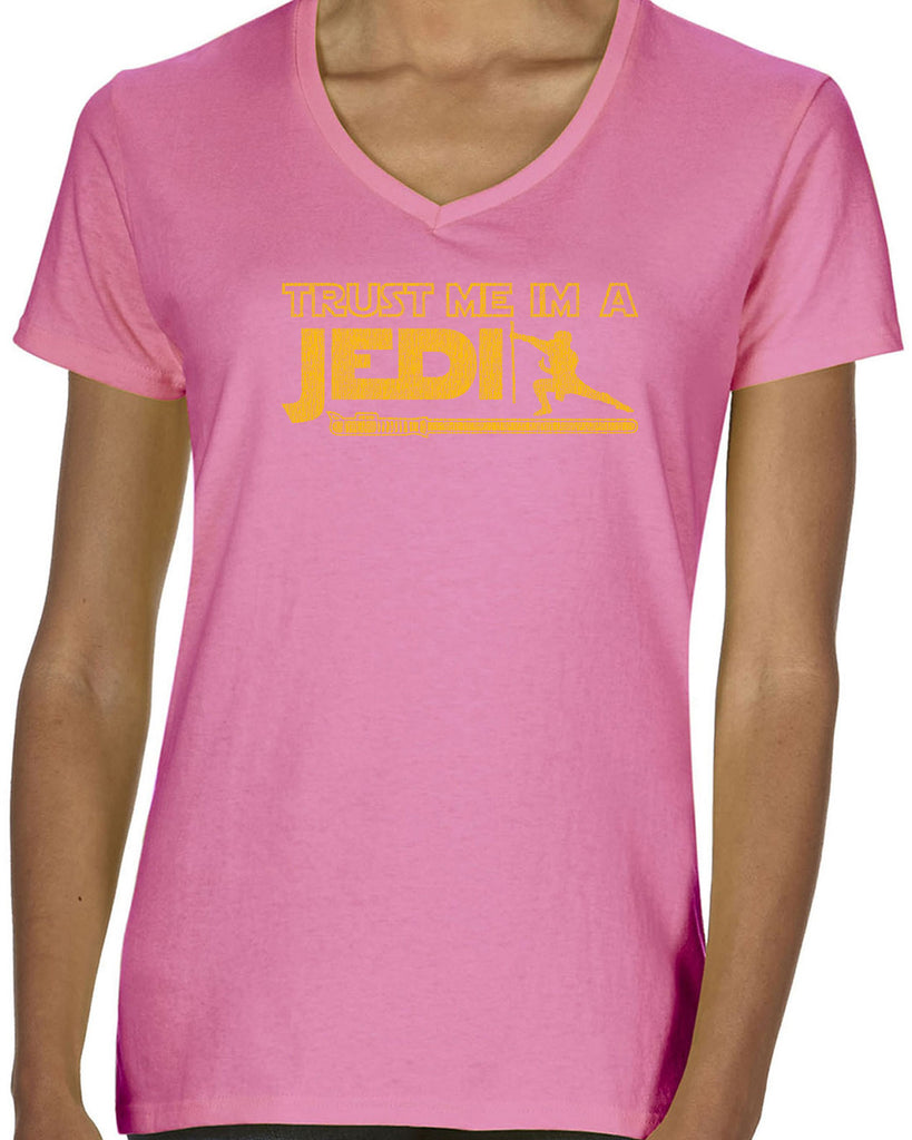 Trust Me Im A Jedi Womens V-Neck Shirt Funny Star Wars Geek Nerd Light Saber 80s Party Costume